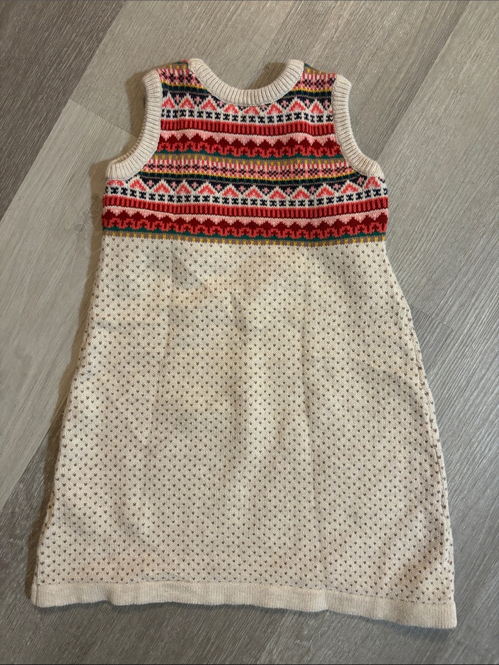 Hanna Andersson Cream Knit Dress with Red Multicolor Fair Isle Yoke